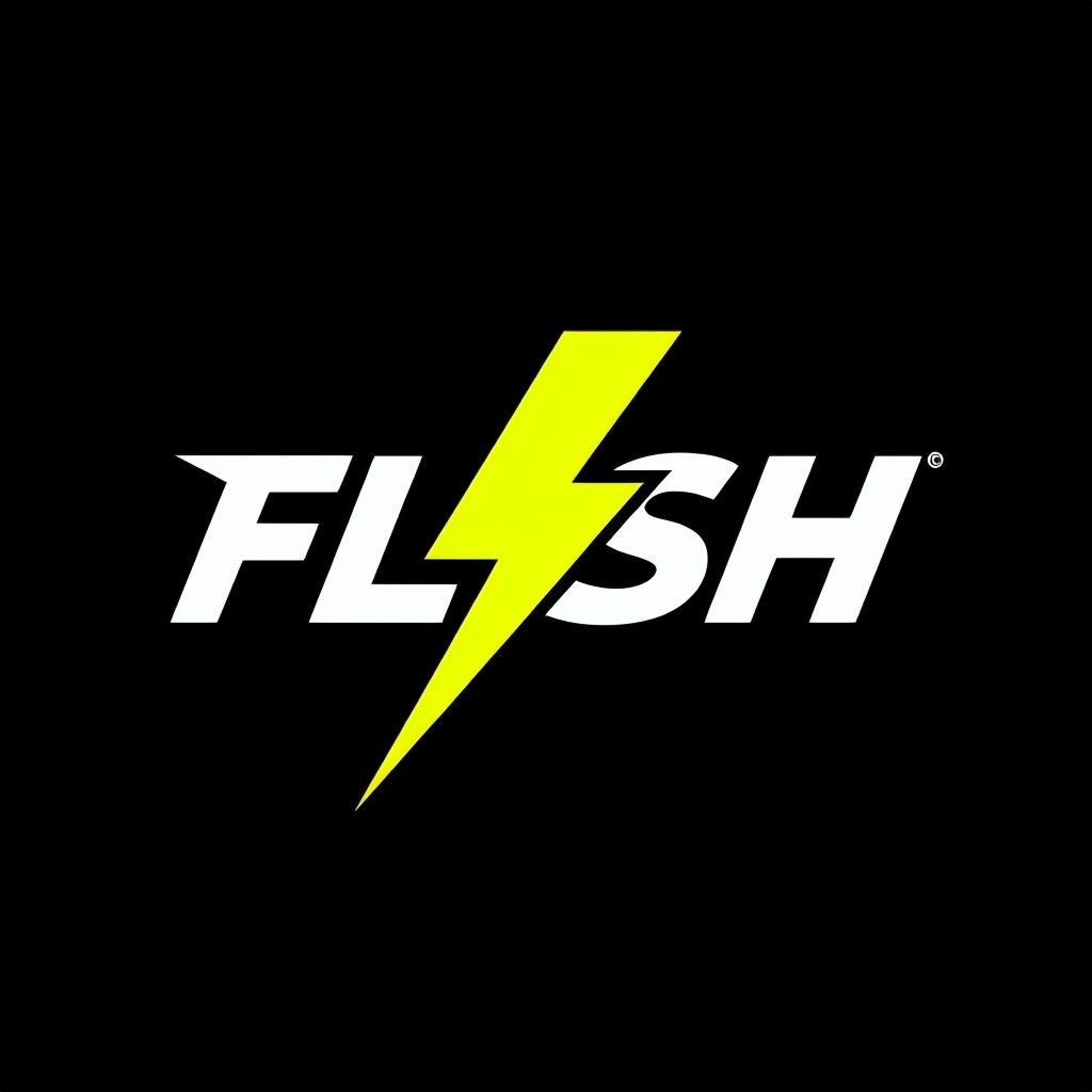 Minimalist Bold FLASH Logo with Yellow Lightning Bolt Design