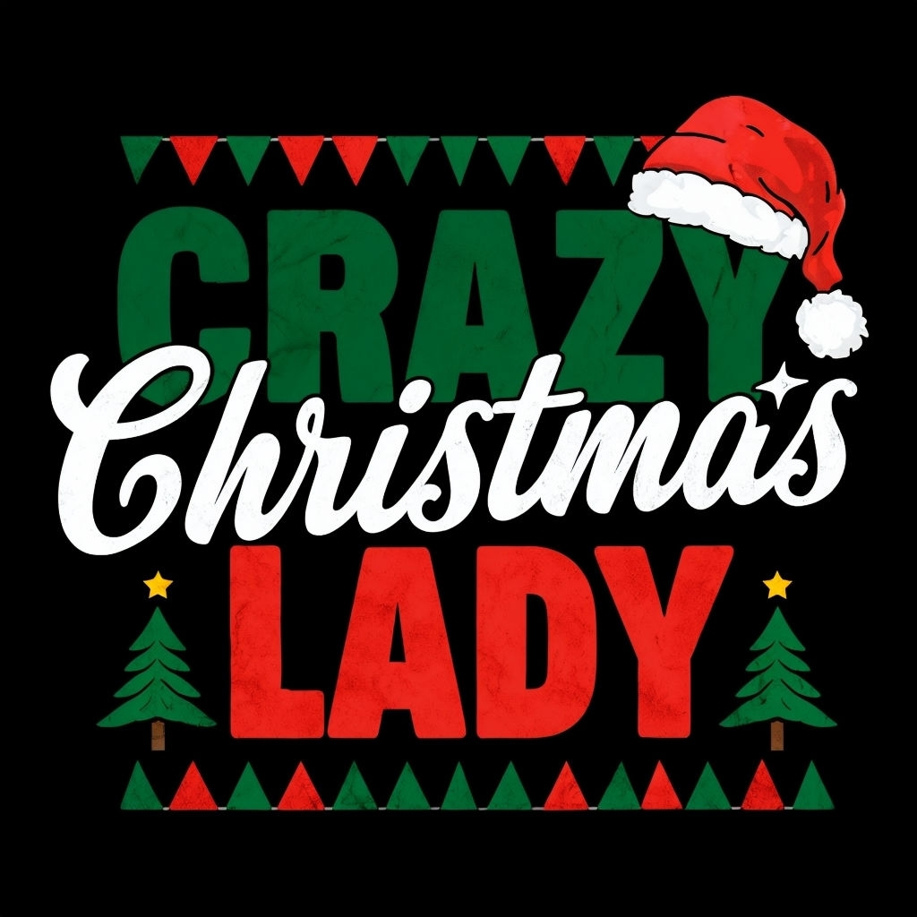 Festive Crazy Christmas Lady Graphic Design T-Shirt