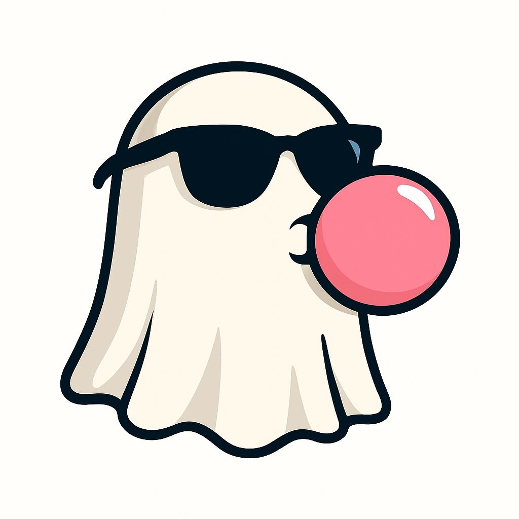 Playful Cartoon Ghost with Sunglasses Blowing Bubble Sticker