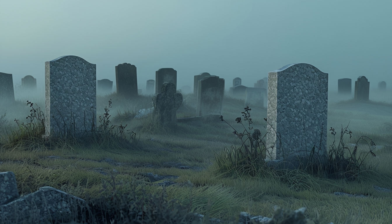 Serene Overgrown Graveyard at Dawn Virtual Background