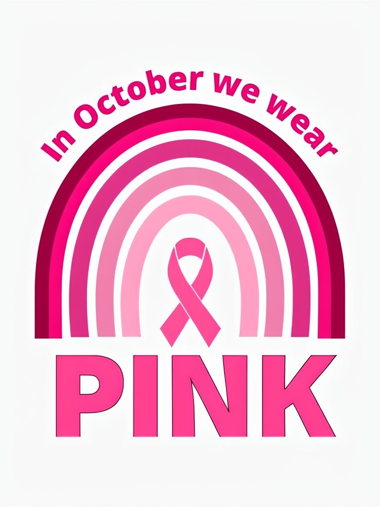 Rainbow Awareness Design for Cancer with Pink Ribbon Poster