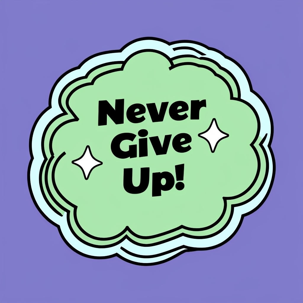 Motivational Never Give Up Quote in Stylish Cloud Frame Sticker