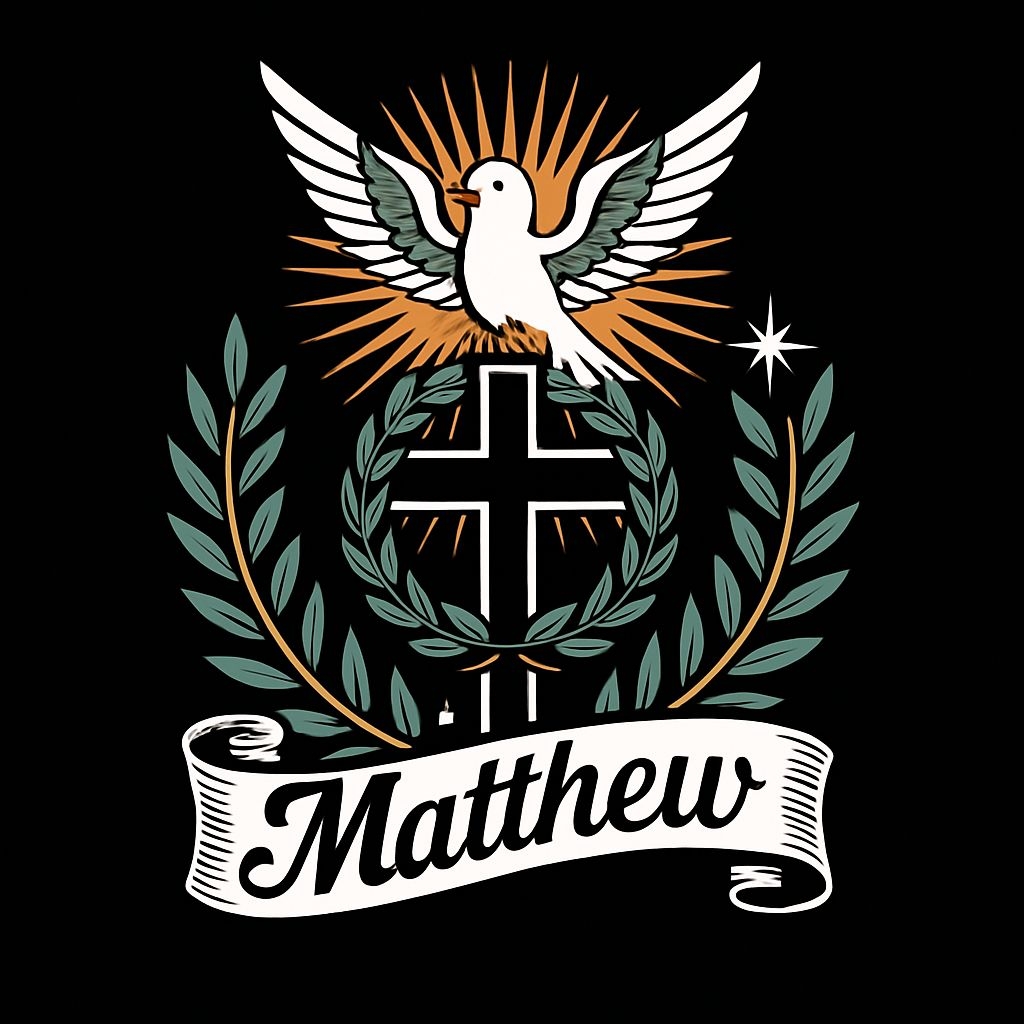 Symmetrical Black Cross with Dove and Olive Branches T-Shirt