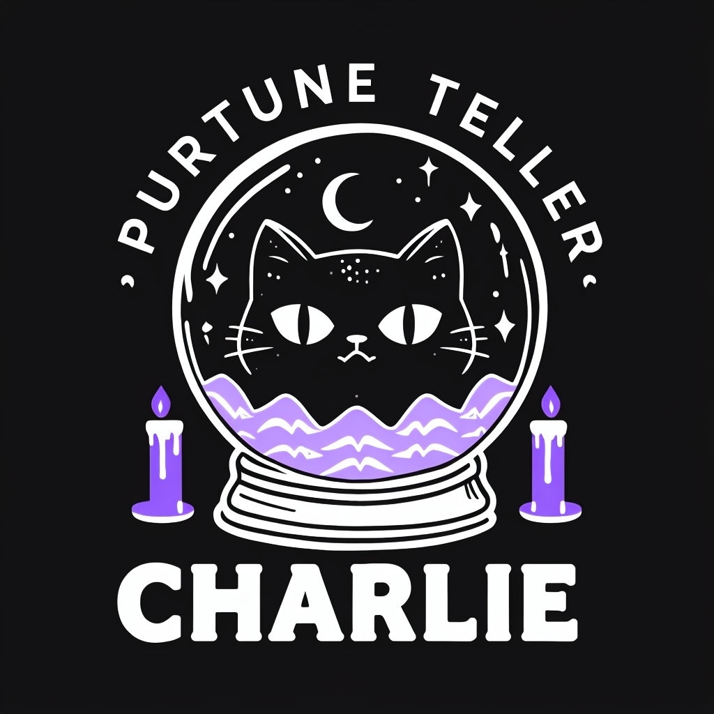 Whimsical Black Cat Crystal Ball Logo Design T-Shirt