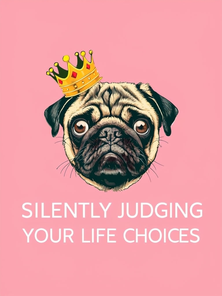 Grumpy Pug with Crown and Witty Quote T-Shirt