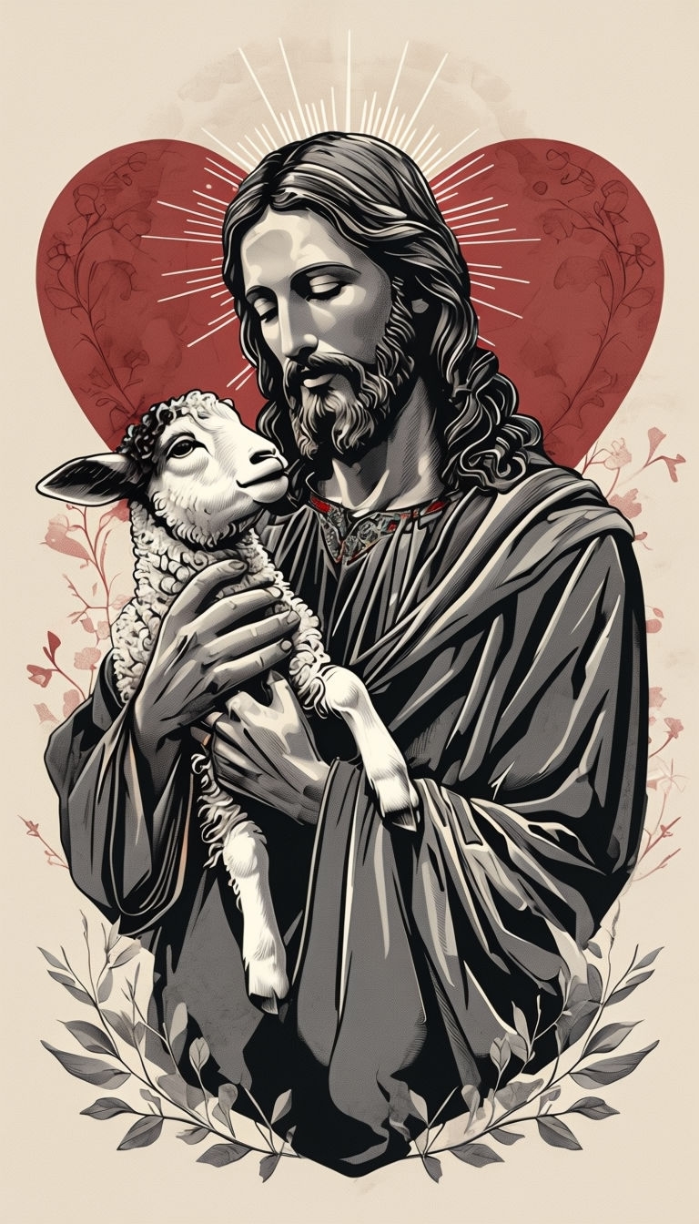 Jesus Christ with Lamb Vintage Illustration Phone Case Cover