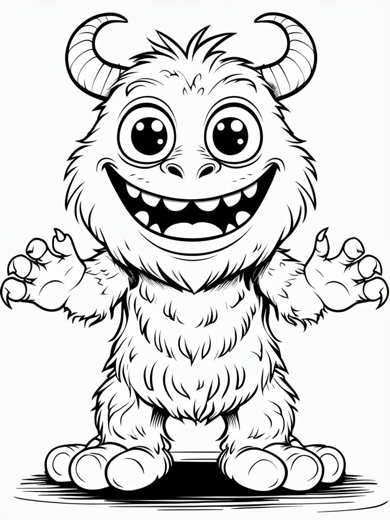 Cheerful Cartoon Monster Coloring Book Page Illustration