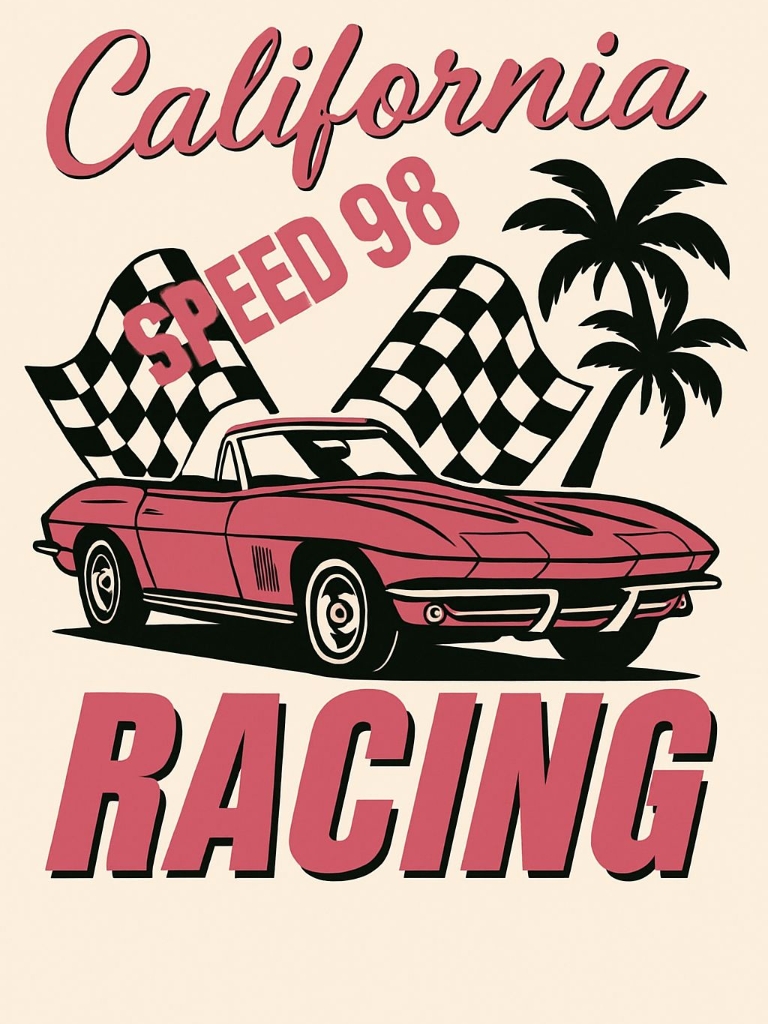 Retro Red Convertible Sports Car with Racing Flags T-Shirt