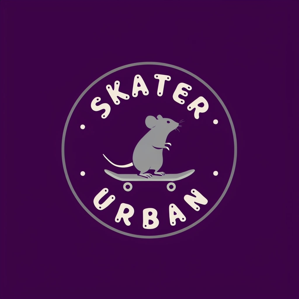 Playful Gray Mouse on Skateboard Logo Design for Skater Urban