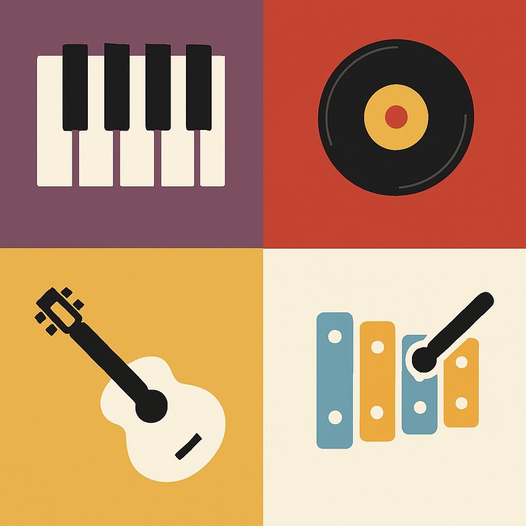 Minimalist Musical Icons 2x2 Grid Vector Design Seamless Pattern