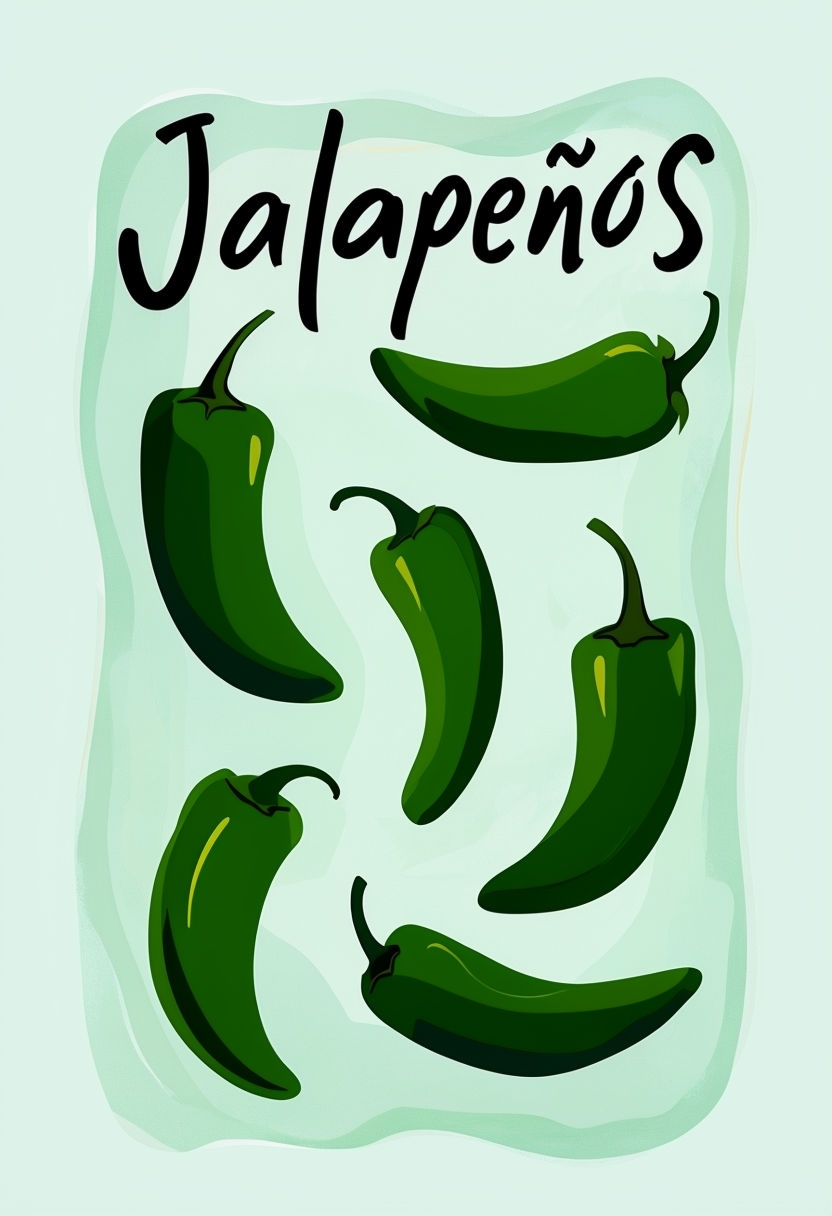 Stylized Green Jalapeño Peppers Minimalist Art Poster