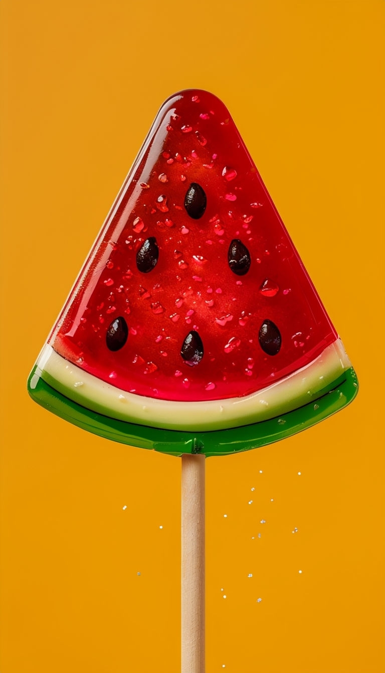 Glossy Watermelon Slice Lollipop Close-up Illustration Mobile Wallpaper