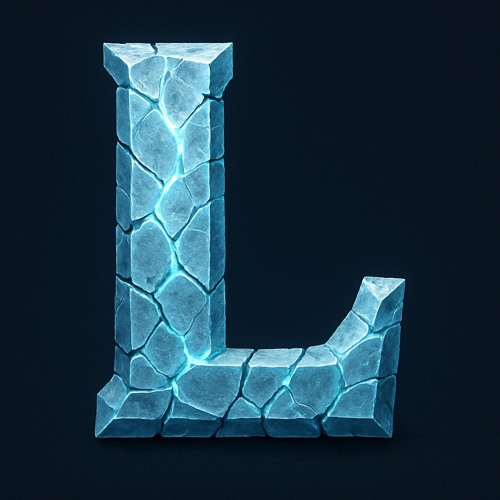 Stylized Frosted Letter L Digital Art with Glowing Effect Monogram