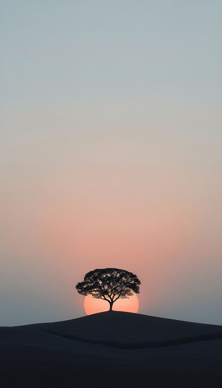 Tranquil Sunrise or Sunset Landscape with Silhouetted Tree Mobile Wallpaper