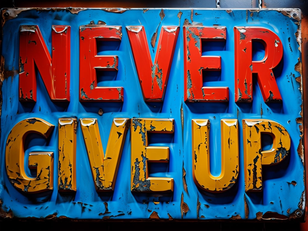 Vintage Motivational Sign 'Never Give Up' Poster