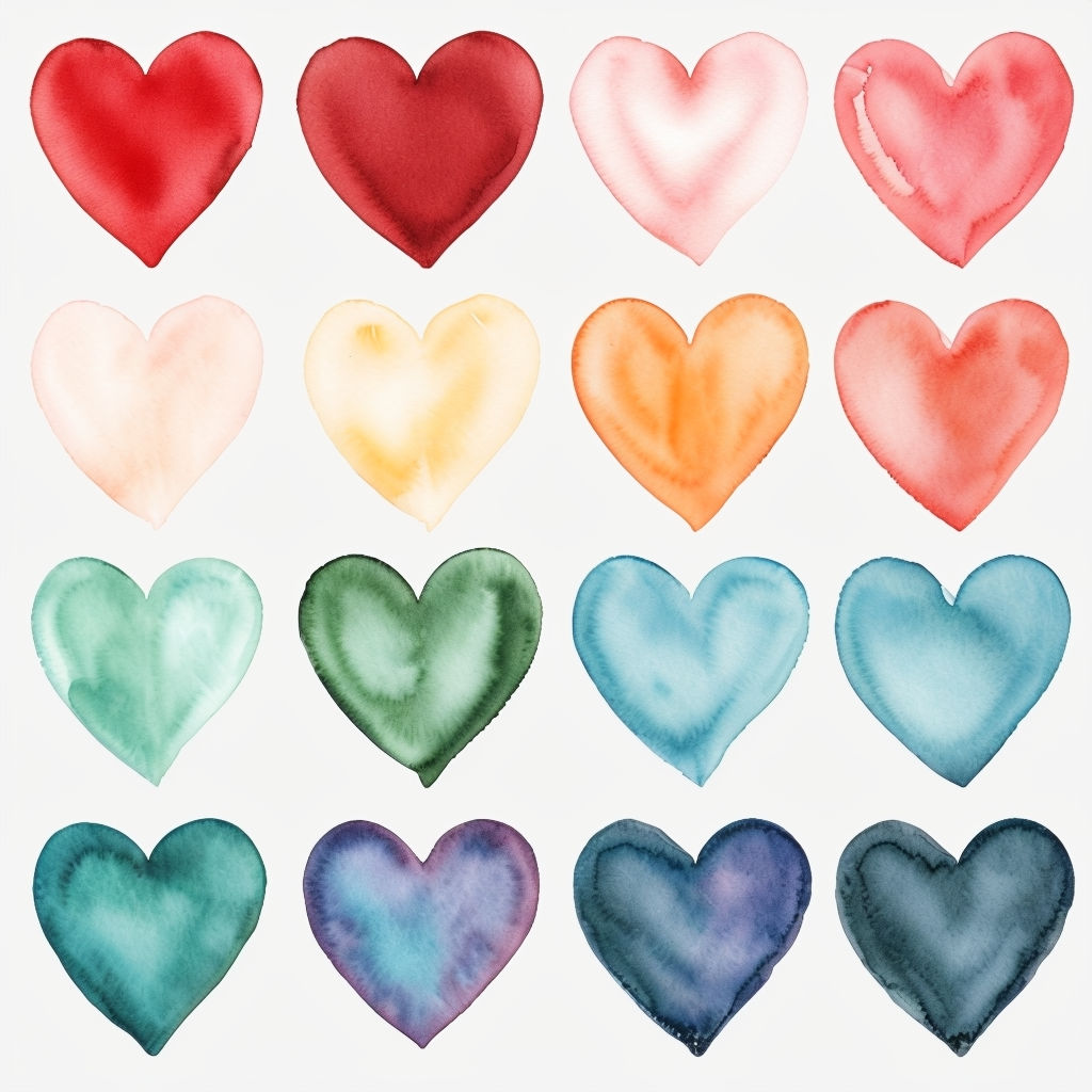 Watercolor Hearts Seamless Pattern 