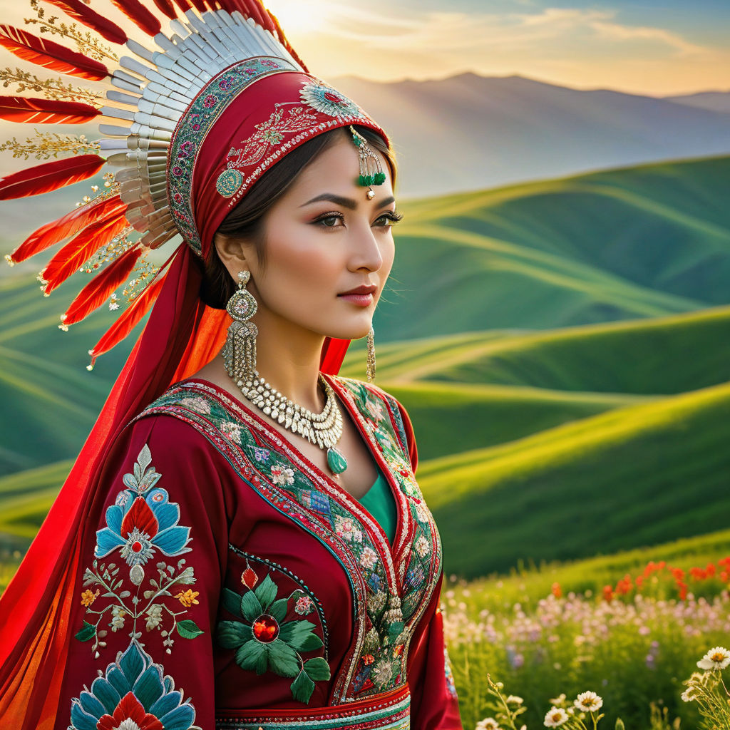 Turkic woman adorned in traditional attire by hamza turan - Playground