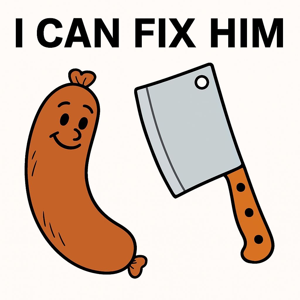 Playful Cartoon Sausage and Knife with Humor Sticker