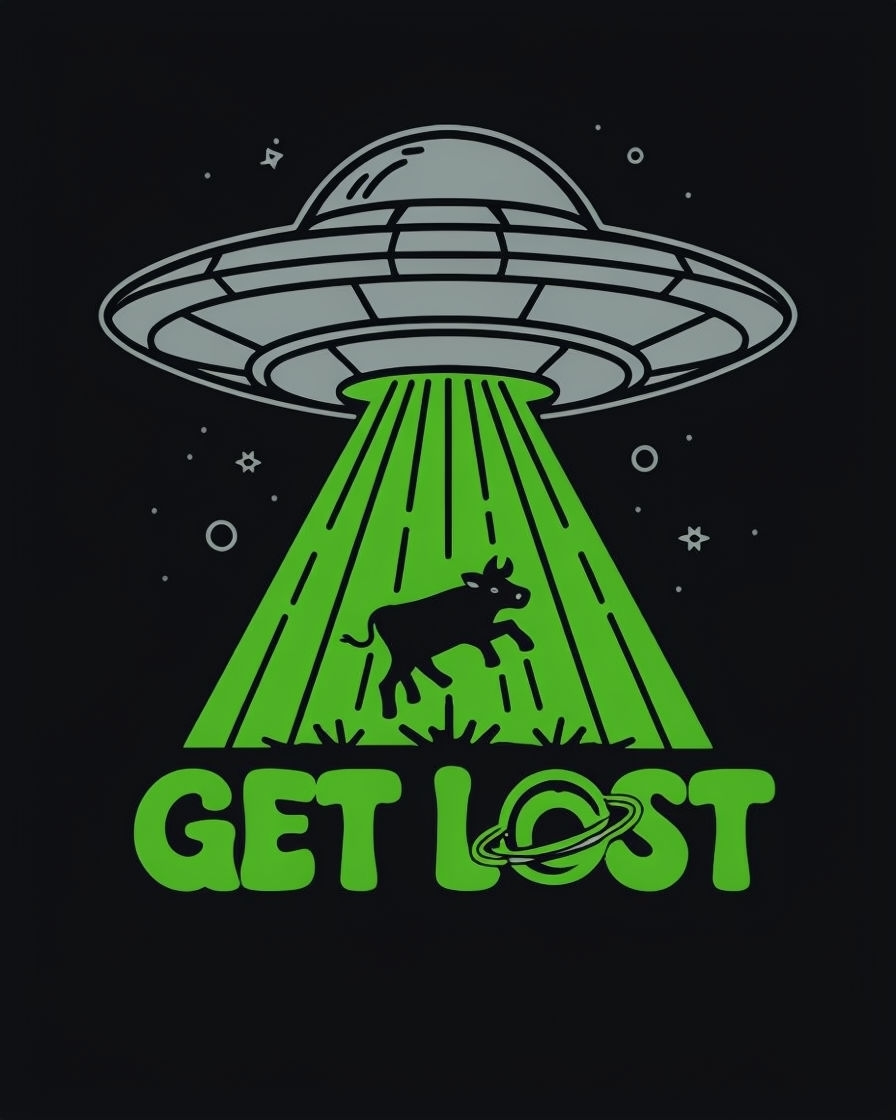 Playful Retro UFO Abduction Get Lost T-Shirt