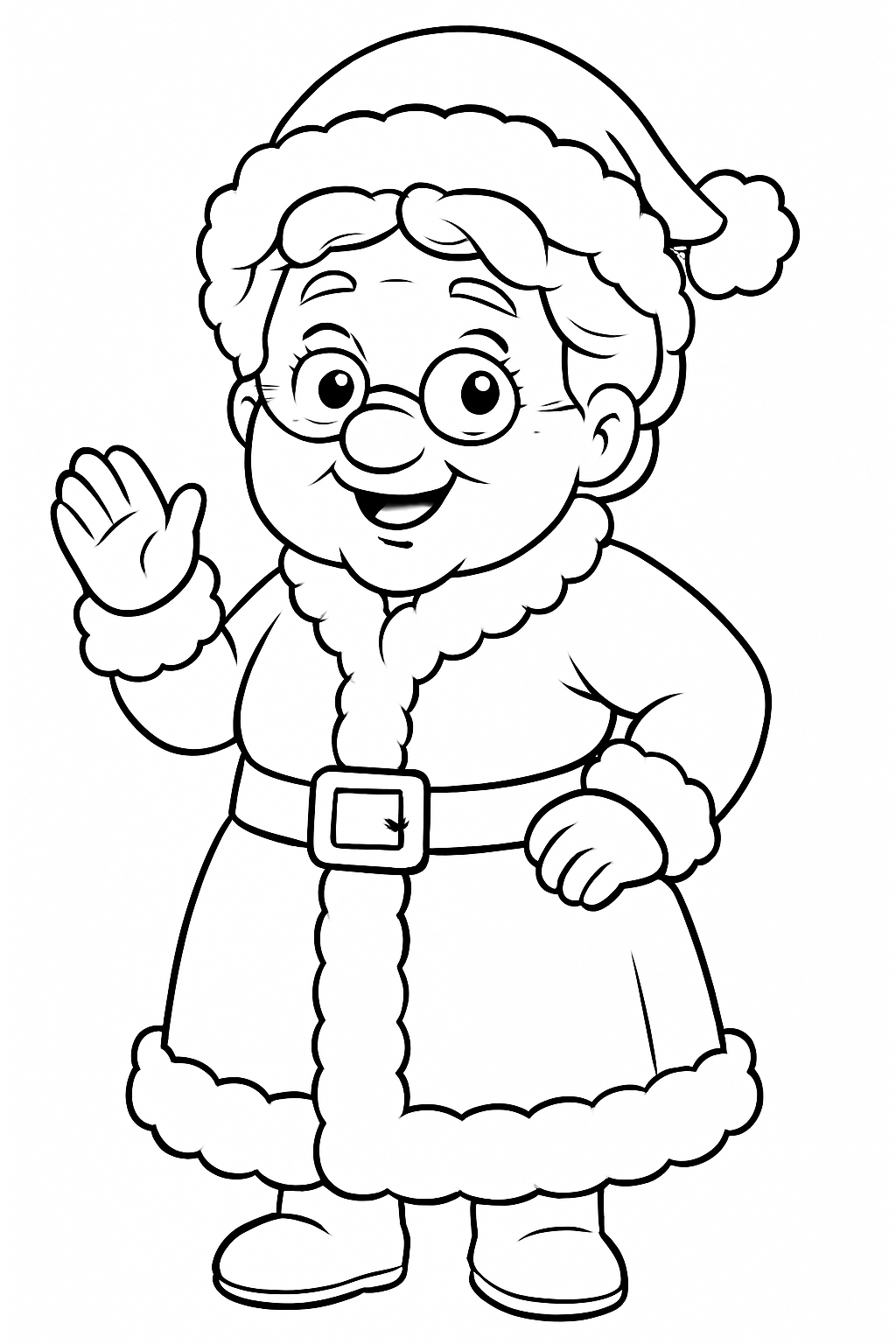 Joyful Mrs. Claus Cartoon Character Line Drawing Coloring Book Pages