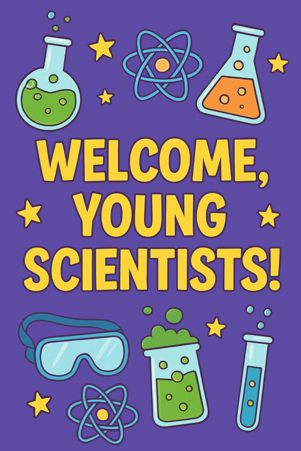 Welcome Young Scientists Colorful Illustration Event Sign