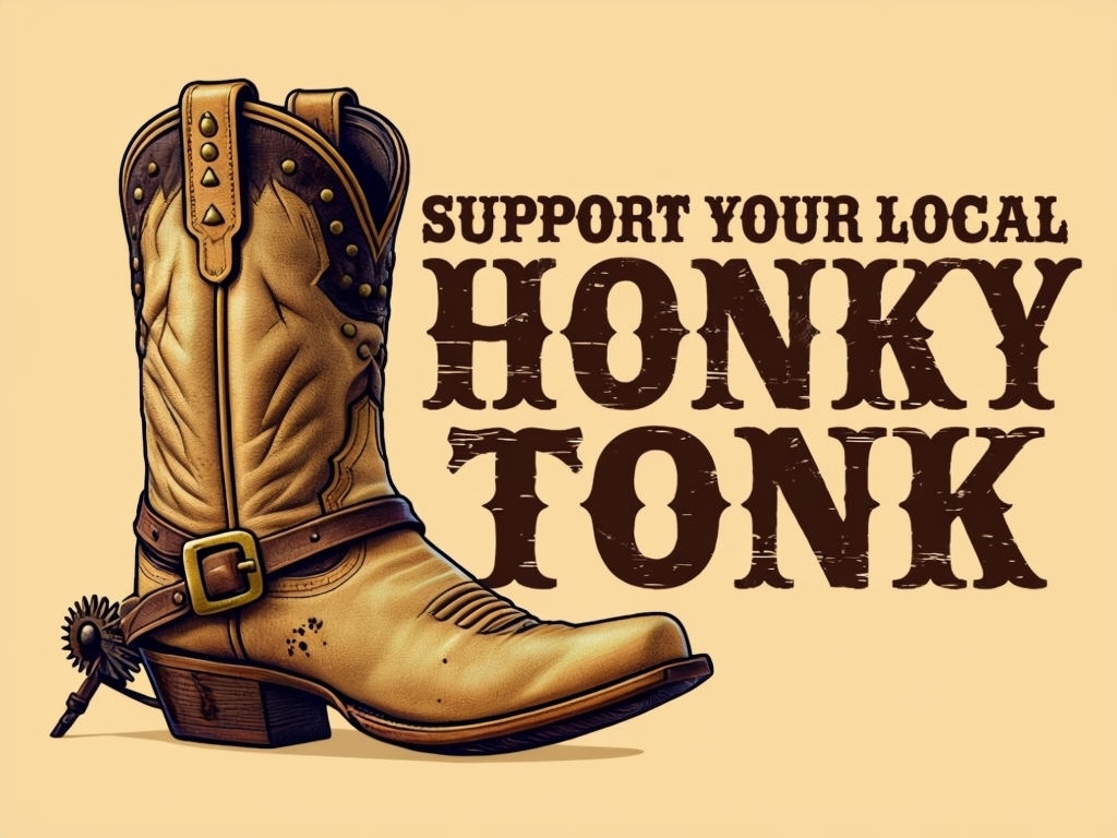 Support Your Local Honky Tonk Cowboy Boot T-Shirt