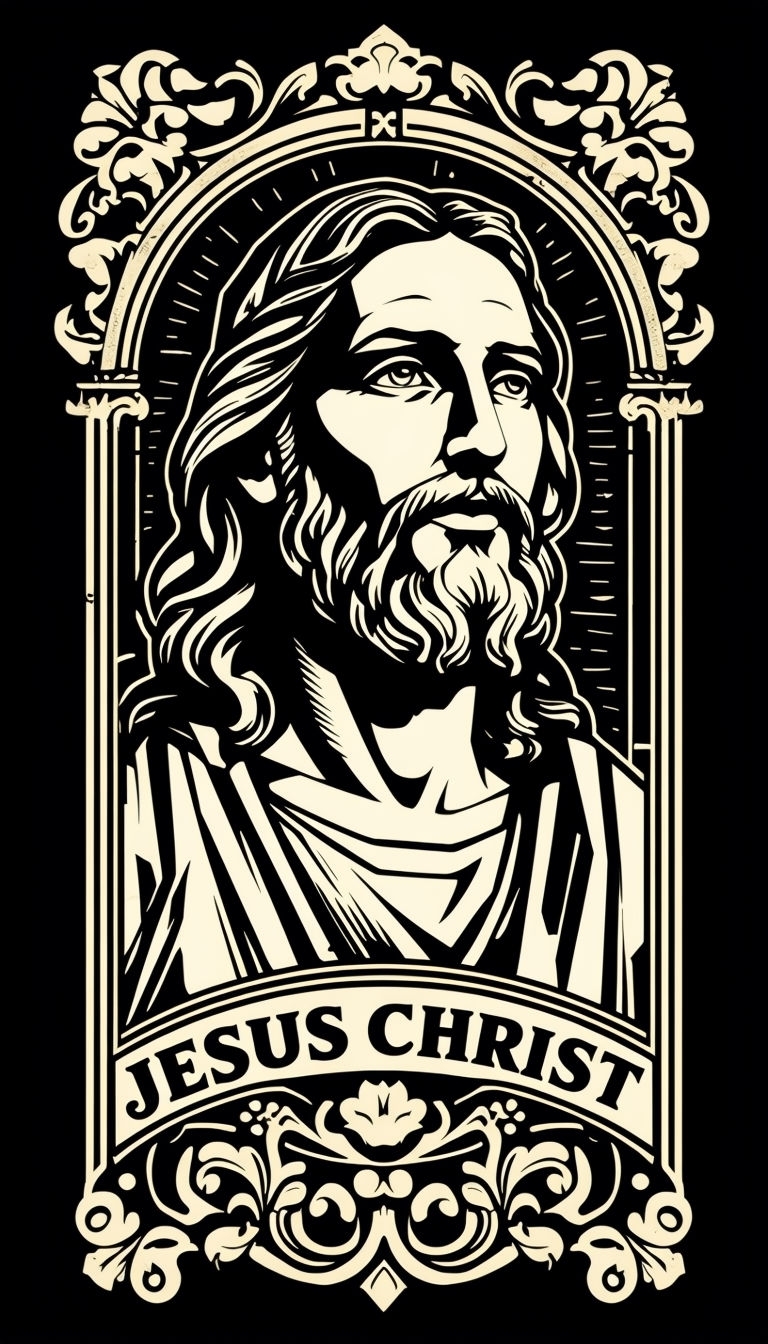 Vintage Black and Ivory Jesus Christ Illustration Phone Case Cover