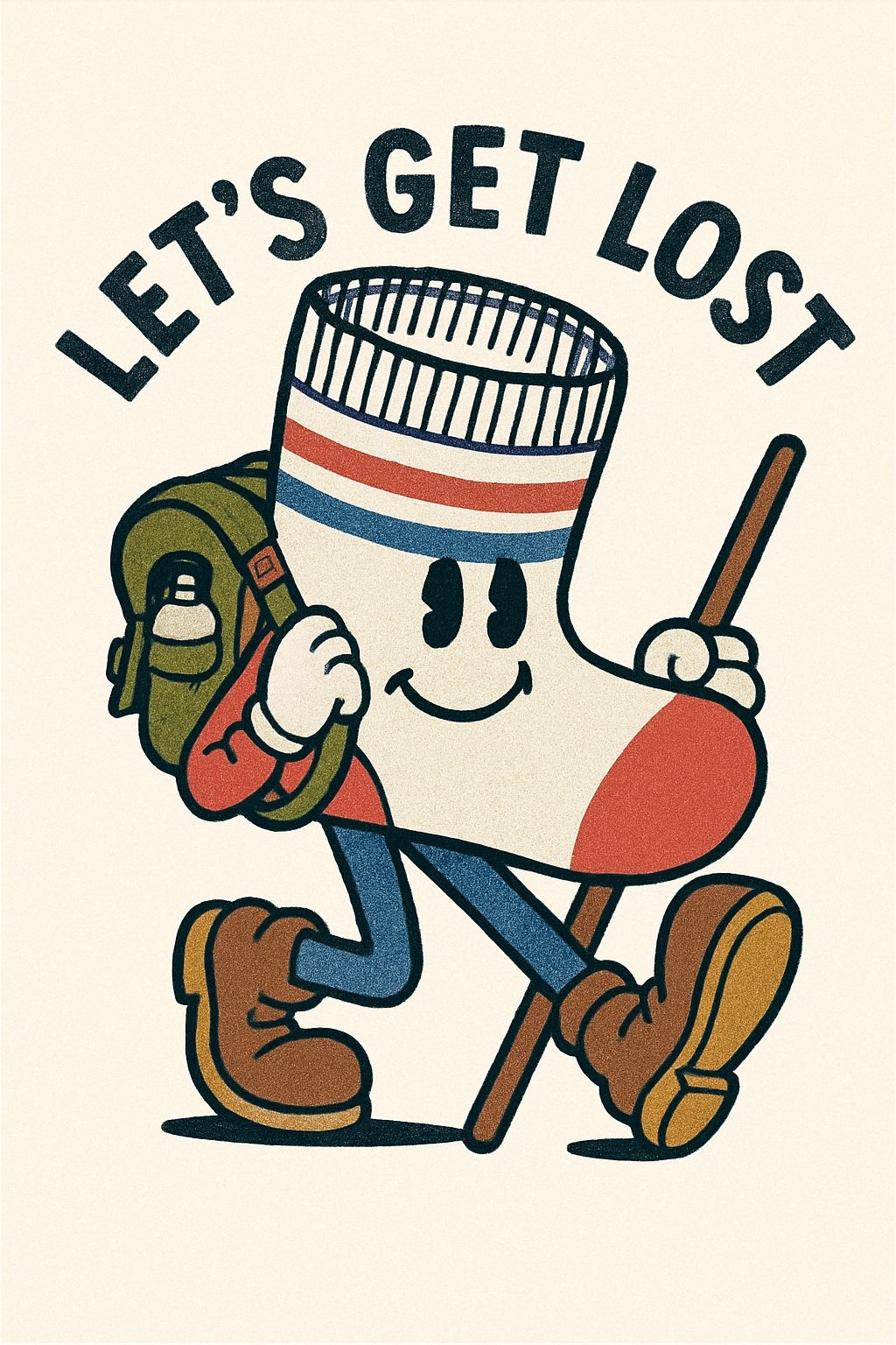 Adventurous Vintage Cartoon Sock Character Let's Get Lost Poster