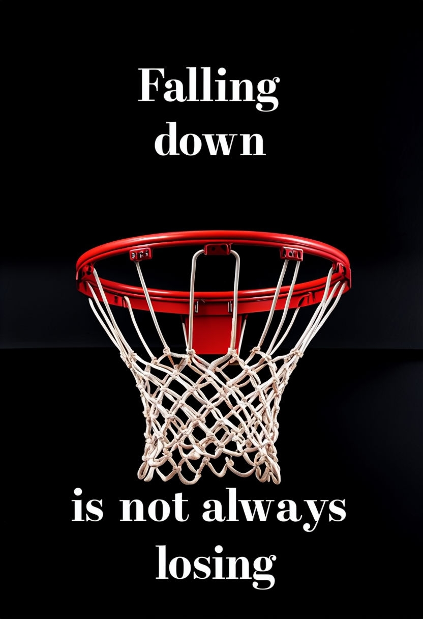 Vibrant Red Basketball Hoop with Motivational Text Poster