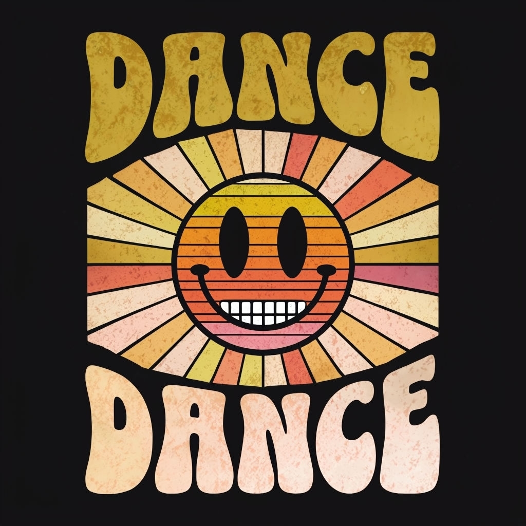 Retro Smiley Face Dance Graphic Design T-Shirt