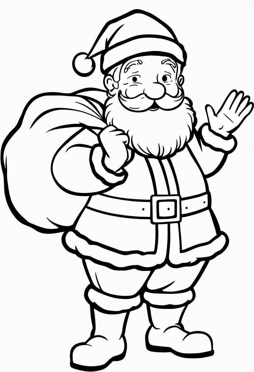 Cartoon Santa Claus Friendly Line Art Illustration for Coloring Book Pages