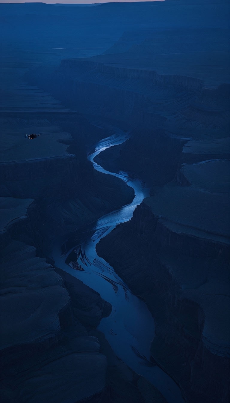 Dramatic Canyon Vista at Twilight with River Diagonal Leading Lines Mobile Wallpaper
