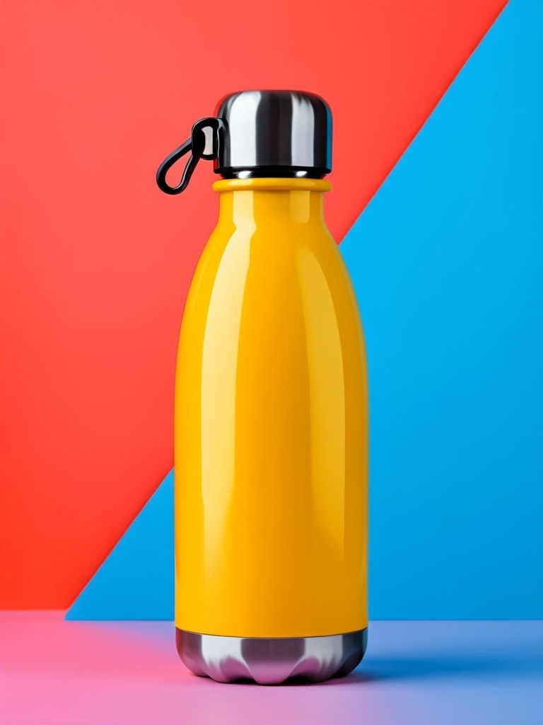 Vibrant Minimalist Water Bottle Photography with Bold Colors Mockup