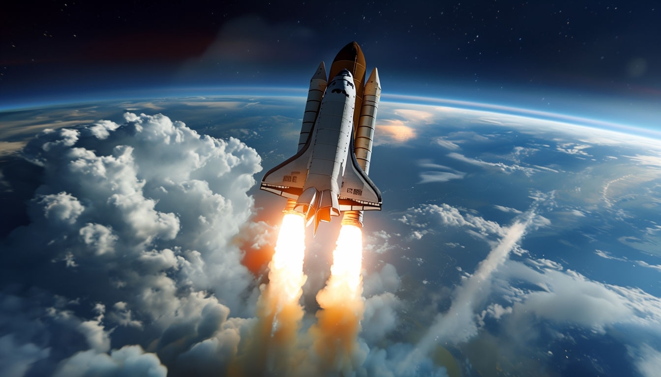 Dramatic Space Shuttle Launch Scene Virtual Background
