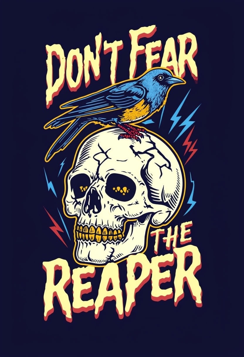 Eerie Vintage Skull and Bird Don't Fear the Reaper T-Shirt