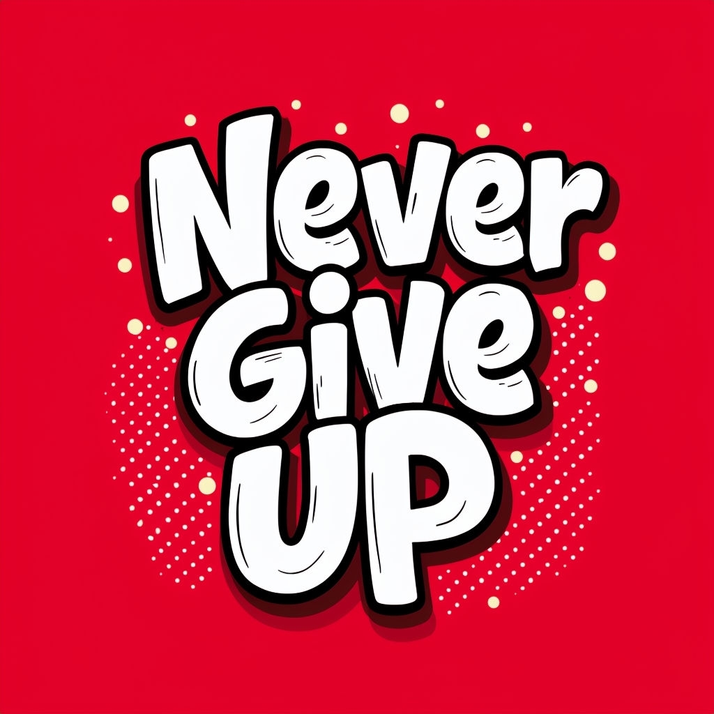 Bold Cartoon "Never Give Up" Inspirational Quote Poster