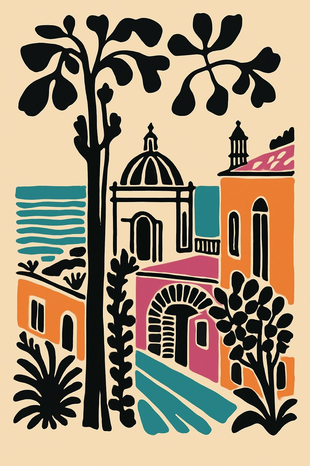 Vibrant Mediterranean Modernist Coastal Scene T-shirt