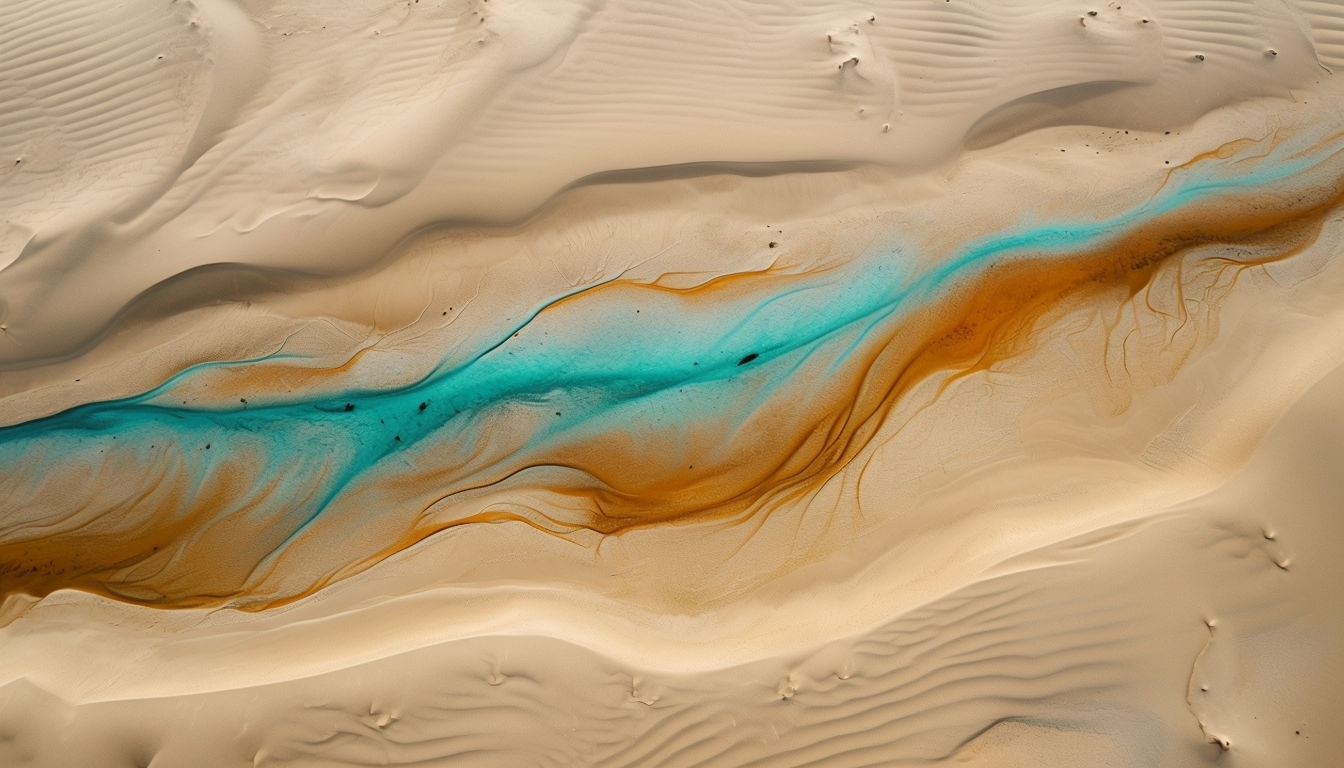Vibrant Turquoise and Golden Desert Landscape Aerial View Background