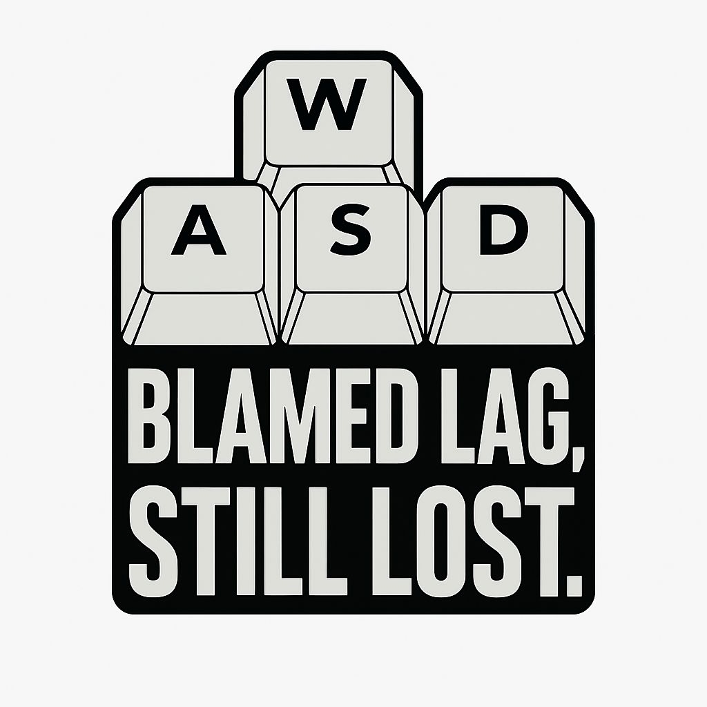 Stylized Keyboard Keys with Humorous Blamed Lag Quote Sticker
