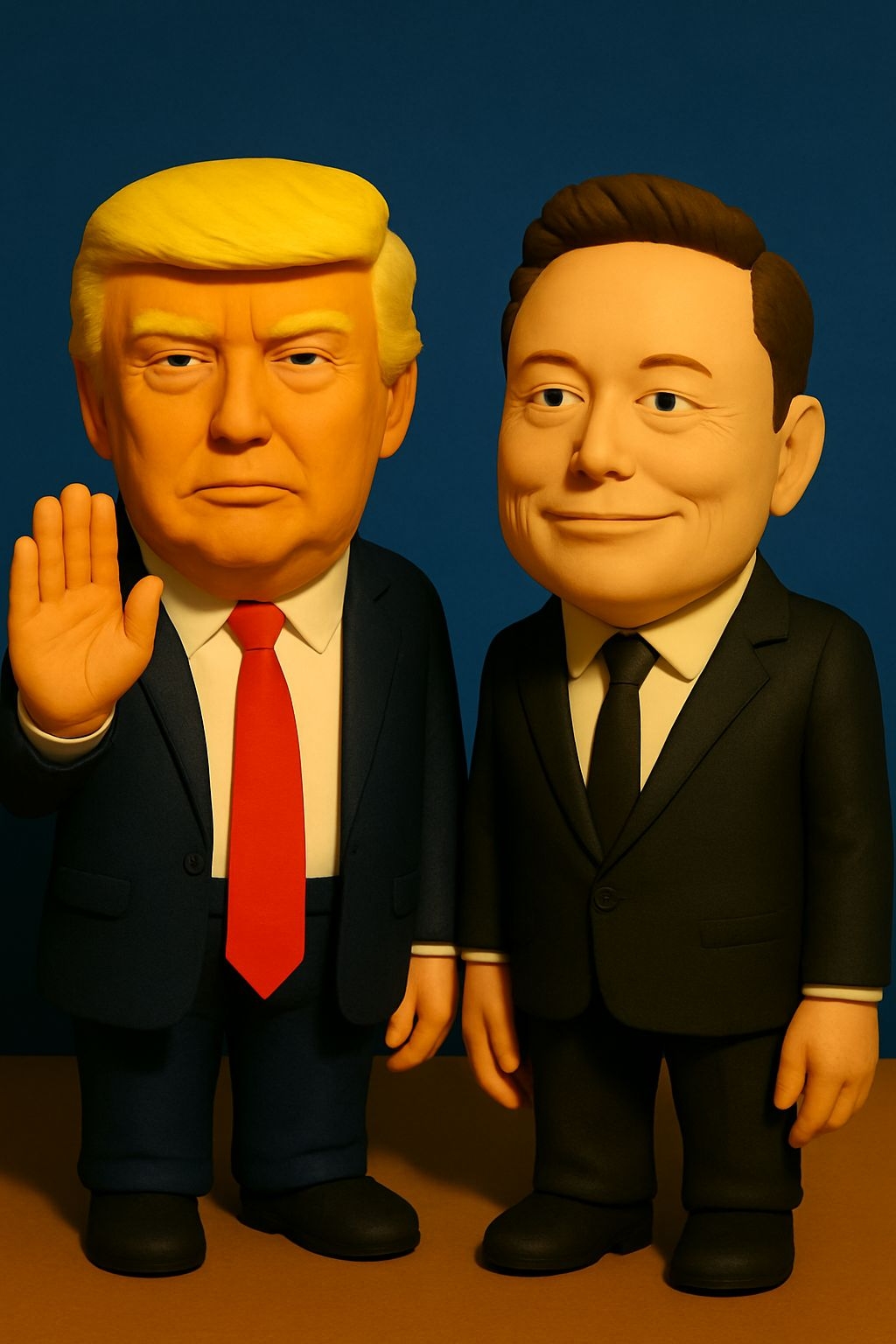 Satirical Caricature Figurines of Donald Trump and Elon Musk Art