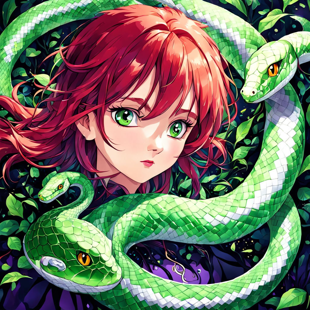 anime style half snake half beautiful woman