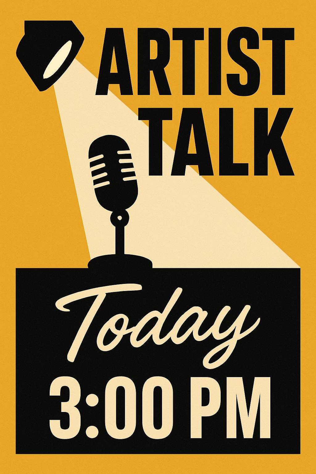Bold Amber Yellow Artist Talk Poster with Vintage Microphone Event Sign