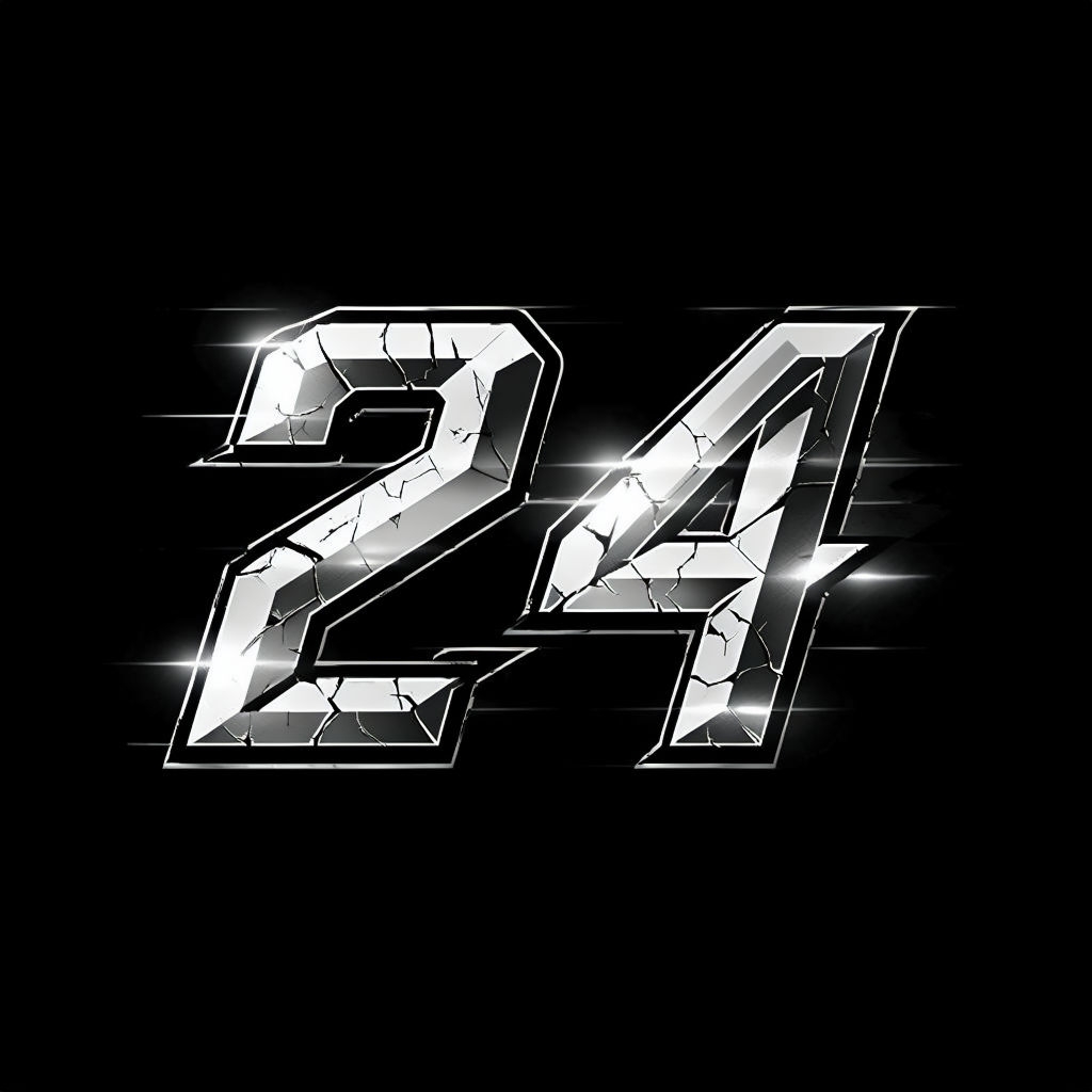 Bold 24 Beveled Number Design on Black T-Shirt