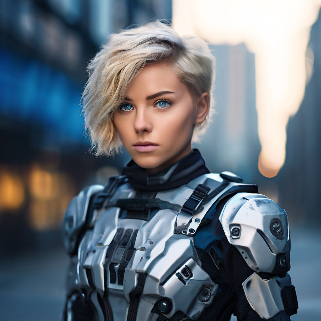 A gorgeous female in a futuristic Halo combat suit