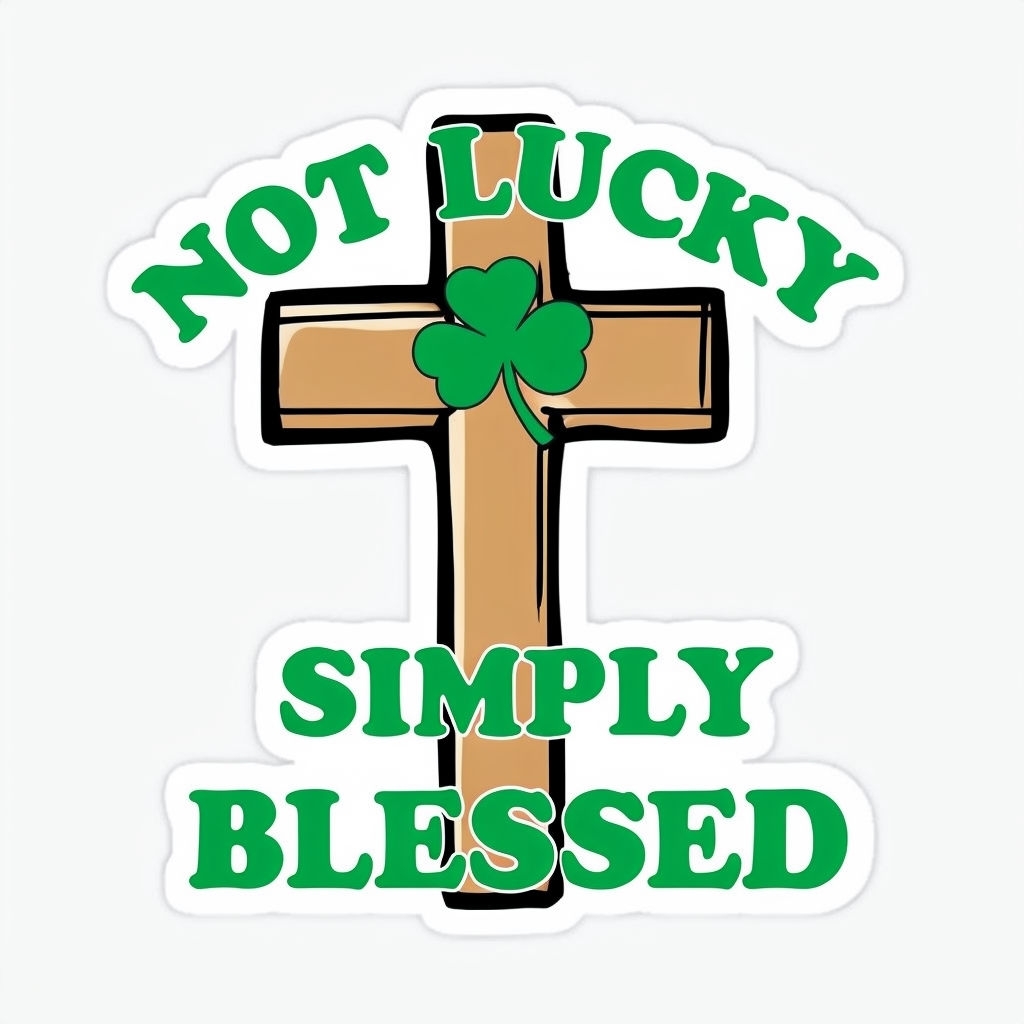 Not Lucky Simply Blessed Cartoon Cross Sticker