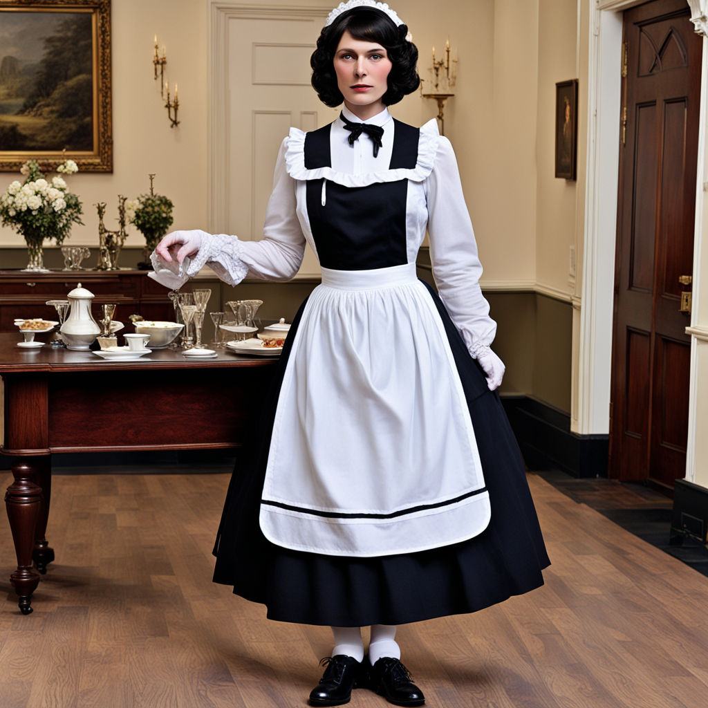 22 year old bonde girl dressed as maid cleaning floor no dress