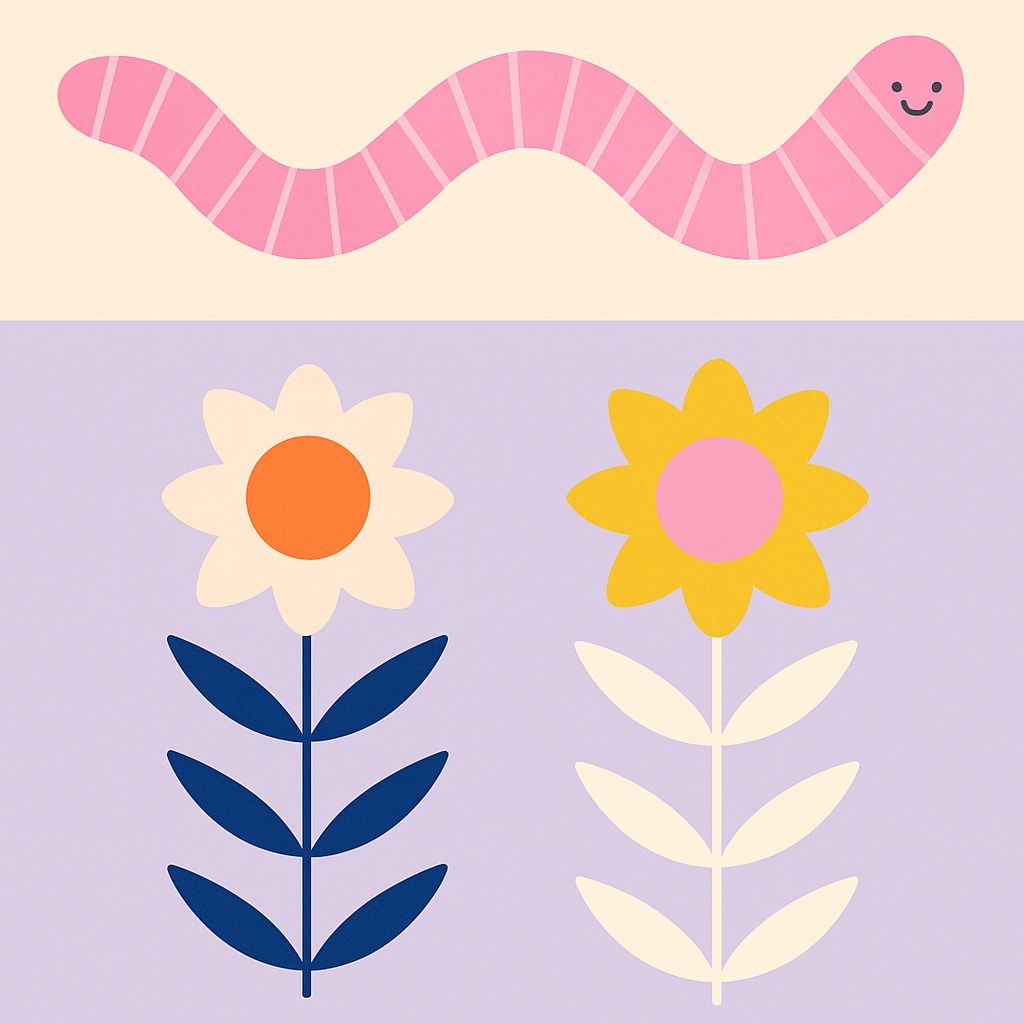 Playful Worm and Flower Vector Illustration Seamless Pattern