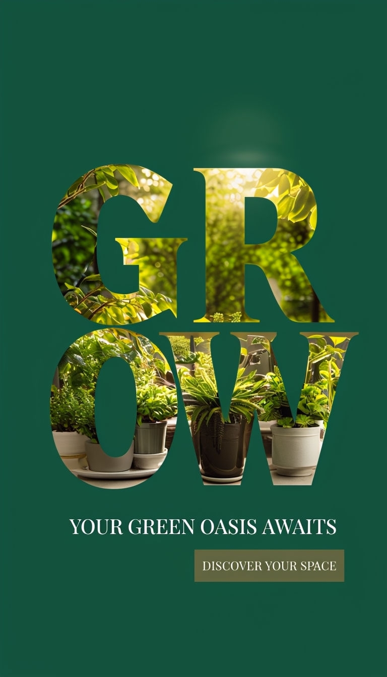 Vibrant Green GROW Advertisement with Lush Plant Photography Ads