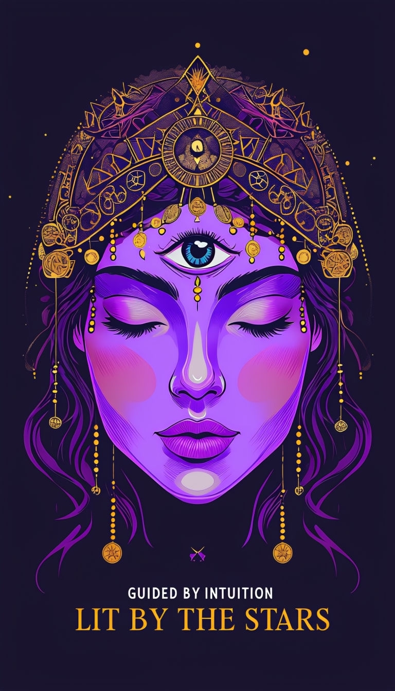 Mystical Female Face with Third Eye and Celestial Elements Phone Case Cover