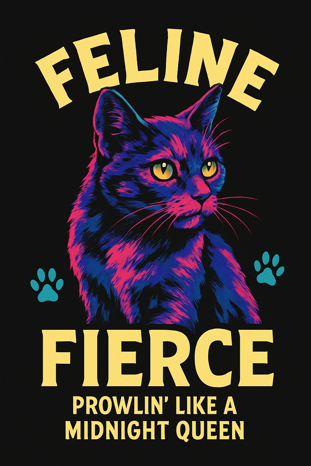 Vibrant Neon Feline Cat Illustration T-Shirt
